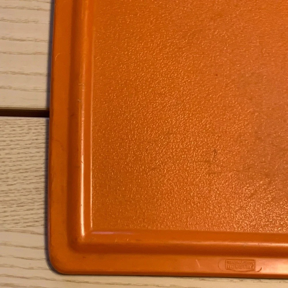 Vintage MCM Mushroom Orange Plastic Cutting Board Veggie Fruit Design Farm House
